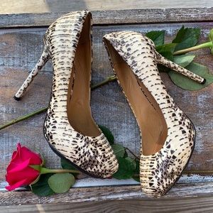 L.A.M.B. Prissy Snakeskin Pumps